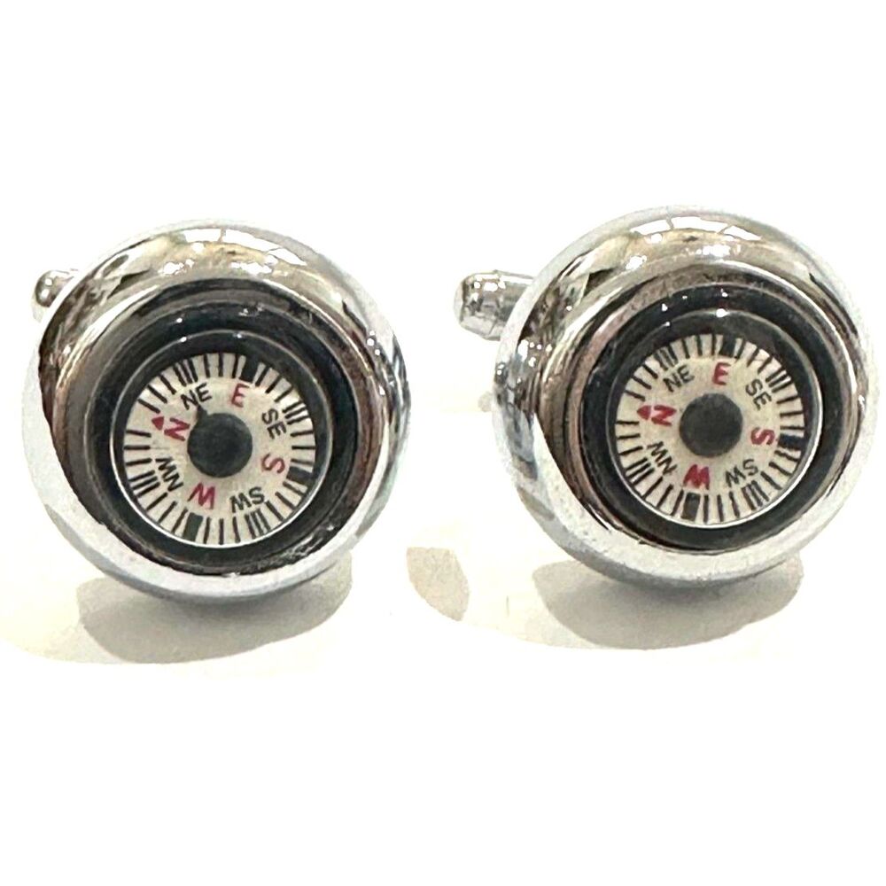 Working White Face Small Compass Cufflinks for Travelers & Adventurers